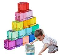 Nzkeuf 16 Pezzi di Mattoncini da Costruzione Arcobaleno in Acrilico, Gioco impilabile arcobaleno acrilico per bambini a partire dai 3 anni in su, Giocattoli sensoriali in età prescolare per Bambini