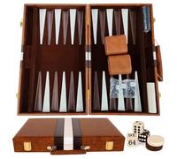 Nzkeuf, Backgammon Set in legno da 11 Pollici, con Custodia in Pelle di Alta Qualità e Tazza, Gioco di Strategia da Viaggio Portatile per Adulti e Bambini