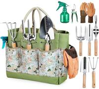 Nzkeuf Set di attrezzi da giardinaggio, 9 attrezzi da giardino con attrezzi da giardino, borsa organizer da giardino, set di attrezzi da giardino, ideale come regalo da giardino per le donne per gli