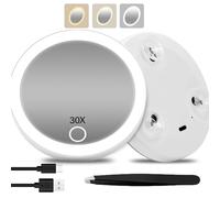 Nzkeuf Specchio Ingranditore con Luce e 3 Ventose, 30x Specchio Ingranditore per Il Trucco Illuminato Ricaricabile da 10 cm, Luce Regolabile in 3 Colori, Trucco Precisa, Ideale per Casa e Viaggio