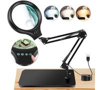NZQXJXZ 10X 30X Lente di Ingrandimento con Luce e Supporto, Lampada di Ingrandimento Illuminata a LED, 3 Modalità Colore, Lampada da Scrivania con Lente di Ingrandimento per Lettura, Hobby Artigianale