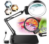 NZQXJXZ 10X 30X Lente di Ingrandimento con Luce e Supporto, Lampada di Ingrandimento Illuminata a LED, 3 Modalità Colore, Lampada da Scrivania con Lente di Ingrandimento per Lettura, Hobby Artigianale