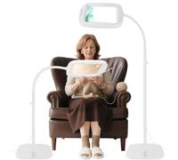 NZQXJXZ 10X 30X Lente Ingrandimento con Luce e Supporto, 2 in 1 Lampada d'Ingrandimento da Pavimento Dimmerabile a 60 LED, Lente di Ingrandimento per Lettura, Lavori Ravvicinati, Hobby,Bianco