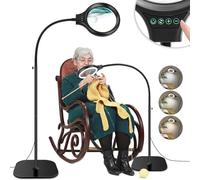NZQXJXZ 10X 30X Lente Ingrandimento con Luce e Supporto, 2 in 1 Lampada d'Ingrandimento da Pavimento Flessibile a Collo d'Oca con 36 LED, 3 Modalità Colore, Lente d'Ingrandimento per Cucito, Hobby