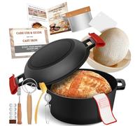 NZQXJXZ Pentola in ghisa olandese per cuocere il pane, 26 cm con banneton, cestino per la fermentazione, per il pane e il pane 2 in 1, con coperchio
