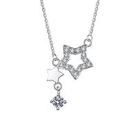NZVCQVPU 14K Chain Necklace Women, Charm Choker Dainty Necklaces Hollow Star with Round Lab Diamond Pendant Necklace for Women White