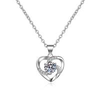 NZVCQVPU 14K Necklace Chain Women, Charm Choker Dainty Necklaces Hollow Heart with Lab Diamond Pendant Necklace for Women White