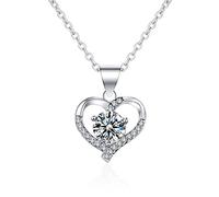 NZVCQVPU 14K Necklace Pendants for Women, Charm Choker Dainty Necklaces Classic Heart with Round Lab Diamond Chain Necklace for Women White