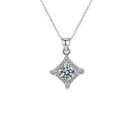 NZVCQVPU 14K Necklace Pendants for Women, Charm Choker Dainty Necklaces Rhombus Design 4 Prong Round Lab Diamond and Pink Sapphire Chain Necklace for Women White