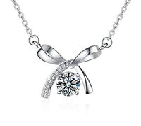 NZVCQVPU 14K Necklaces for Women, Charm Choker Dainty Necklaces Elegant Bowknot with Round Lab Diamond Chain Necklace for Women White