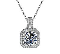 NZVCQVPU 14K White Necklaces for Women, Charm Choker Dainty Necklaces Classic Hollow Square with Round Lab Diamond and Moissanite Chain Necklace for Women White