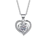 NZVCQVPU 14K White Pendant Necklace for Women, Charm Choker Dainty Necklaces Classic Double Heart with Round Lab Diamond Chain Necklace for Women White
