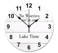 NZVCQVPU 15 Inch Wall Clock Ancient Wood Floor White Large Wall Clocks Battery Operated No Worries We're On Lake Time Retirement Decor For Living Room Bedroom Kitchen Farmhouse Decor