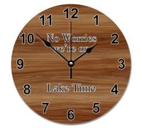 NZVCQVPU 15 Inch Wall Clock Ancient Wood Floor White Large Wall Clocks Battery Operated No Worries We're On Lake Time Retirement Decor For Living Room Bedroom Kitchen Farmhouse Decor
