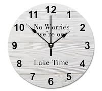 NZVCQVPU 15 Inch Wall Clock Ancient Wood Floor White Large Wall Clocks Battery Operated No Worries We're On Lake Time Retirement Decor For Living Room Bedroom Kitchen Farmhouse Decor