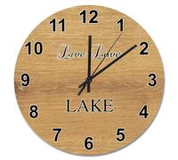 NZVCQVPU 15 Inch Wall Clock Antique Vintage Wood Grain Board Round Wall Clocks Battery Operated Live Love Lake She Shed Decor Living Room Bedroom Kitchen Christmas Birthday Gift