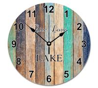 NZVCQVPU 15 Inch Wall Clock Antique Vintage Wood Grain Board Round Wall Clocks Battery Operated Live Love Lake She Shed Decor Living Room Bedroom Kitchen Christmas Birthday Gift