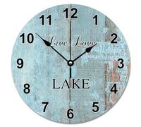 NZVCQVPU 15 Inch Wall Clock Antique Vintage Wood Grain Board Round Wall Clocks Battery Operated Live Love Lake She Shed Decor Living Room Bedroom Kitchen Christmas Birthday Gift