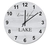 NZVCQVPU 15 Inch Wall Clock Antique Vintage Wood Grain Board Round Wall Clocks Battery Operated Live Love Lake She Shed Decor Living Room Bedroom Kitchen Christmas Birthday Gift