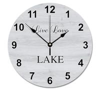 NZVCQVPU 15 Inch Wall Clock Antique Vintage Wood Grain Board Round Wall Clocks Battery Operated Live Love Lake She Shed Decor Living Room Bedroom Kitchen Christmas Birthday Gift
