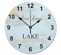 NZVCQVPU 15 Inch Wall Clock Antique Vintage Wood Grain Board Round Wall Clocks Battery Operated Live Love Lake She Shed Decor Living Room Bedroom Kitchen Christmas Birthday Gift