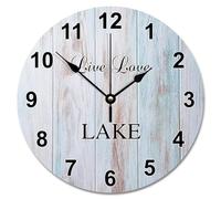 NZVCQVPU 15 Inch Wall Clock Antique Vintage Wood Grain Board Round Wall Clocks Battery Operated Live Love Lake She Shed Decor Living Room Bedroom Kitchen Christmas Birthday Gift