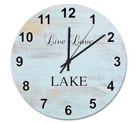 NZVCQVPU 15 Inch Wall Clock Antique Vintage Wood Grain Board Round Wall Clocks Battery Operated Live Love Lake She Shed Decor Living Room Bedroom Kitchen Christmas Birthday Gift
