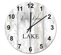 NZVCQVPU 15 Inch Wall Clock Antique Vintage Wood Grain Board Round Wall Clocks Battery Operated Live Love Lake She Shed Decor Living Room Bedroom Kitchen Christmas Birthday Gift