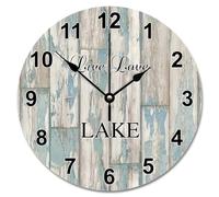 NZVCQVPU 15 Inch Wall Clock Antique Vintage Wood Grain Board Round Wall Clocks Battery Operated Live Love Lake She Shed Decor Living Room Bedroom Kitchen Christmas Birthday Gift