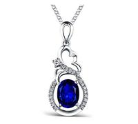 NZVCQVPU 18 Carat Chain Pendant Flower Oval with Sapphire 1/1.3/2 / 3.37Ct Wedding Necklace for Women White
