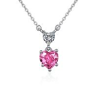 NZVCQVPU 18K White Pendant Necklace for Women, Charm Choker Dainty Necklaces Double Heart with Pink Lab Sapphire and Lab Diamond Chain Necklace for Women White