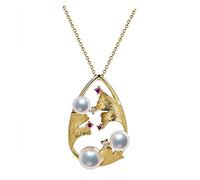NZVCQVPU 18k Yellow Ginkgo Leaf White Round 0.09CT Diamond with White Round Pearl Necklace for Women Pendant Necklace 18 Inch
