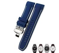 NZVCQVPU 23mm 24mm Silicone Watch Strap Fit T035 T035627 Butterfly Buckle Replacement Black Blue End Watch Bands (Color : Blue Grey, Size : 23mm Silver Clasp)
