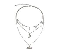 NZVCQVPU 3 Layer Necklace for Women, Chain Necklaces for Women Stack Adjustable Alloy White Chain Necklace with Moon and Planet Pendant