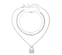 NZVCQVPU 3 Layered Necklace for Womens, Chain Necklaces for Women for Pendant Adjustable White Plated White Cuban Chain and Tennis Necklace with Lock Pendant