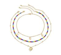 NZVCQVPU 3 Layered Necklace for Womens, Chain Necklaces for Women Stack Adjustable Plated Beads and Chain Necklace with Heart and Stars