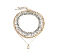 NZVCQVPU 4 Layer Necklaces for Womens, Layered Choker Necklaces for Women Adjustable Plated Cuban Chain Necklace with Lock Pendant