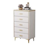 NZVCQVPU 5-Drawer Chest of Drawers - White Tall Dresser with Metal Legs & Handle - Modern Rock Slate Living Room Storage Solution - Stylish Bedroom Furniture.