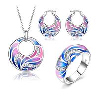 NZVCQVPU 925 set di gioielli per donne, set di gioielli con zircone rosa per orecchini woenamel e set di gioielli in metallo ad anello