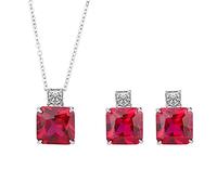 NZVCQVPU 925 Sterling Silver 12 * 12mm Ruby Gemstone Collana Orecchini a sospensione per donne incantesimi Set di gioielli