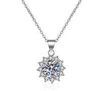NZVCQVPU 9K Necklace for Women, Charm Choker Dainty Necklaces Shiny Sunflower with Round Lab Diamond and Moissanite Chain Necklace for Women White