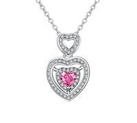 NZVCQVPU 9K White Pendant Necklace for Women, Charm Choker Dainty Necklaces Double Hollow Heart with Pink Lab Sapphire and Lab Diamond Chain Necklace for Women White