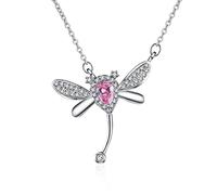 NZVCQVPU 9K White Pendant Necklace for Women, Charm Choker Dainty Necklaces Dragonfly with Lab Sapphire and Lab Diamond Chain Necklace for Women White