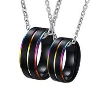 NZVCQVPU Anello, coppia personalizzare l'acciaio inossidabile nero inossidabile anello LGBT nero da 8 mm con bordi arcobaleno regalo per le donne