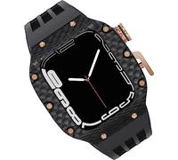 NZVCQVPU Carbon Fiber Watch Case Fluorine Rubber Strap,For 44mm 45mm 49mm,Titanium Metal Frame Bumper Sport Waterproof Bands 316L Stainless Steel Clasp,For Iwatch 8/7/6/5/4/SE