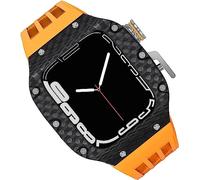 NZVCQVPU Carbon Fiber Watch Case Fluorine Rubber Strap,For 44mm 45mm 49mm,Titanium Metal Frame Bumper Sport Waterproof Bands 316L Stainless Steel Clasp,For Iwatch 8/7/6/5/4/SE