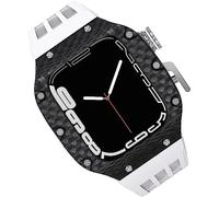 NZVCQVPU Carbon Fiber Watch Case Fluorine Rubber Strap,For 44mm 45mm 49mm,Titanium Metal Frame Bumper Sport Waterproof Bands 316L Stainless Steel Clasp,For Iwatch 8/7/6/5/4/SE