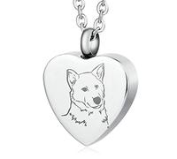 NZVCQVPU Cat Ashes Pendant, Stainless Steel Heart with Dog Pattern Memorial Jewelry for Ashes Necklace
