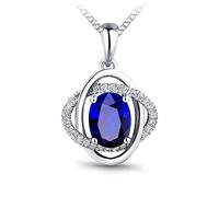 NZVCQVPU Chain 18 Carat Oval Knot with Sapphire 0.85/1.36 / 2Ct Pendant Necklace Wedding White for Women