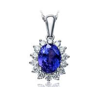 NZVCQVPU Chain 18K White Ladies Sunflower Blue Oval Tanzanite 1.9 / 3Ct Pendant Necklace Wedding White